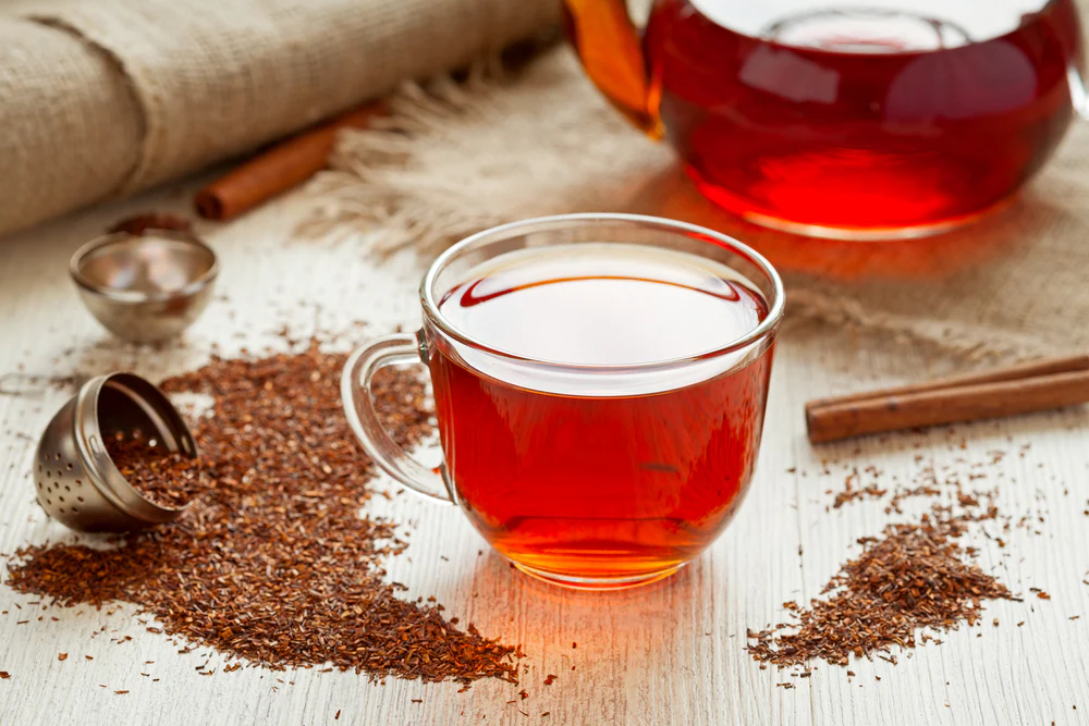 Rooibos, grown primarily in the Cederberg region of South Africa, is naturally caffeine-free, low in tannins, and widely valued for its antioxidant, anti-inflammatory, and calming properties.